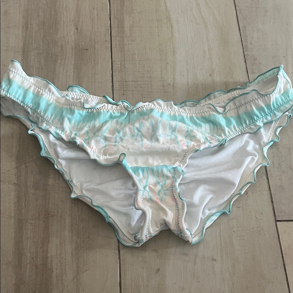 Victoria's Secret White Bikini Bottom with Mint Trim